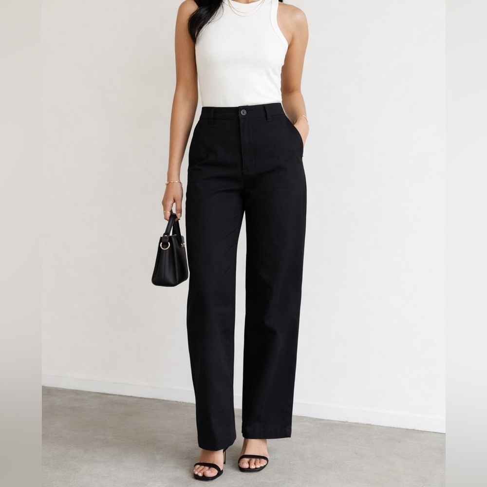 Vince Black Straight Leg Pants Size 6 Linen Cotton Blend Tailored Mid Rise